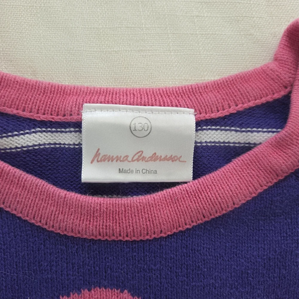 Hanna Andersson Striped Dress Pink Flower Design 130 Cm Kids 7/8 Girls Knit